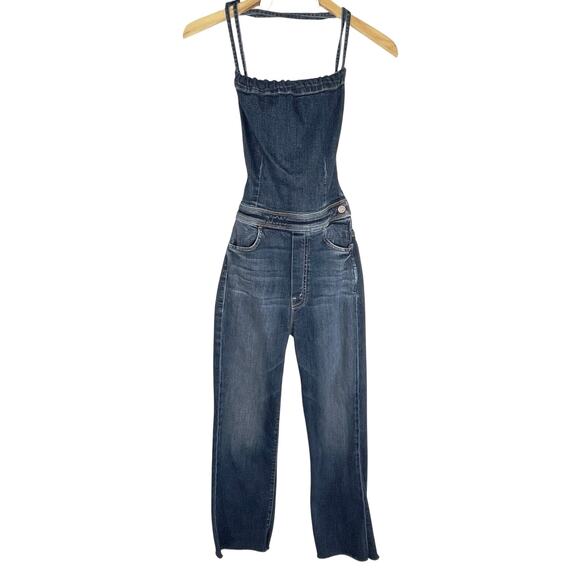 MOTHER Tie Back Hustler Ankle Fray Jumpsuit in Pardon My French Wash - Picture 7 of 11